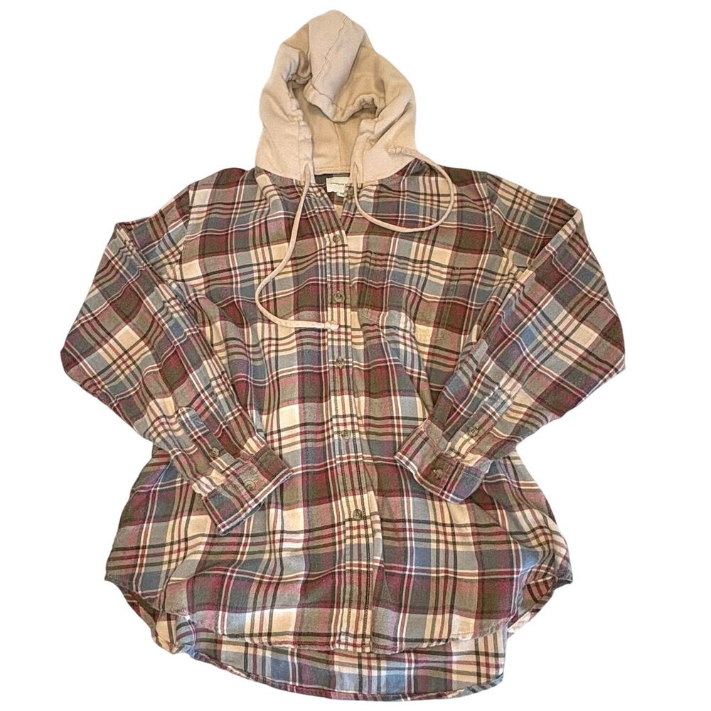 American Eagle Flannel Hoodie Shirt Men's M Plaid Grunge